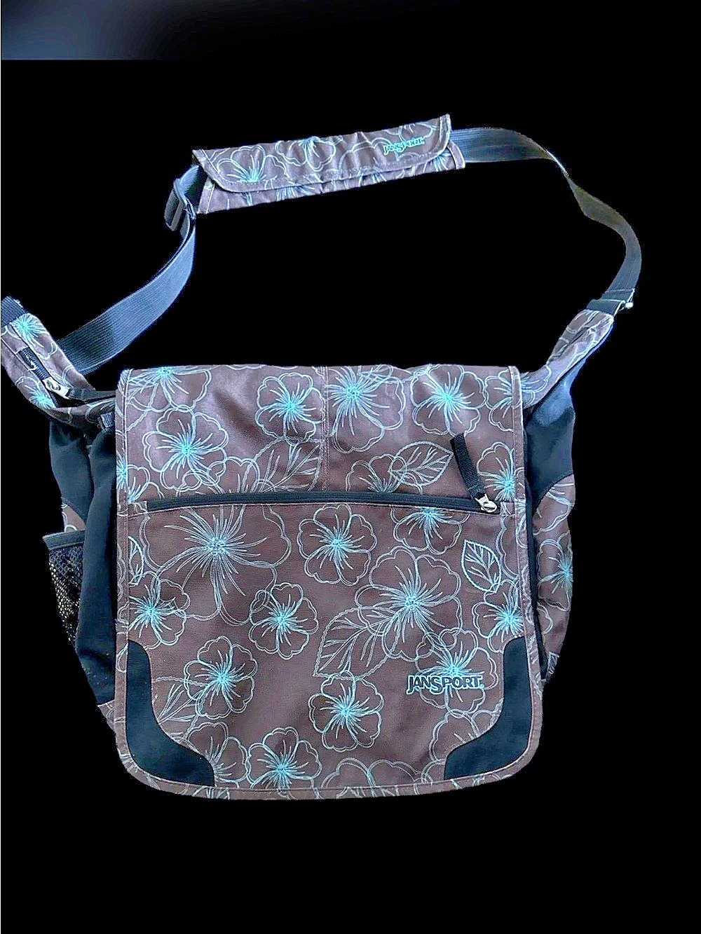 JanSport Floral Crossbody Bag Brown & Blue Like New